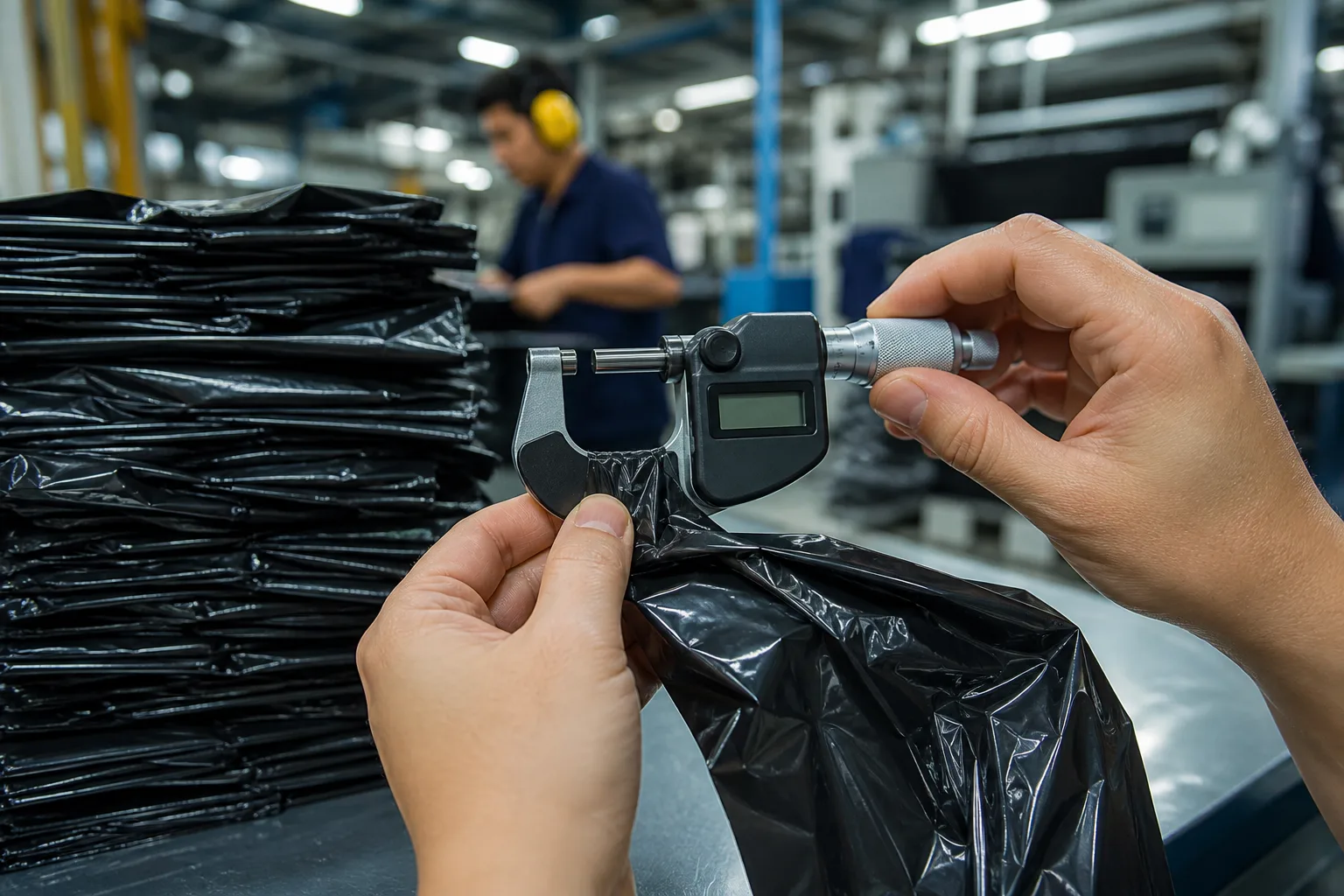 Control de calibre con micrómetro en bolsas industriales