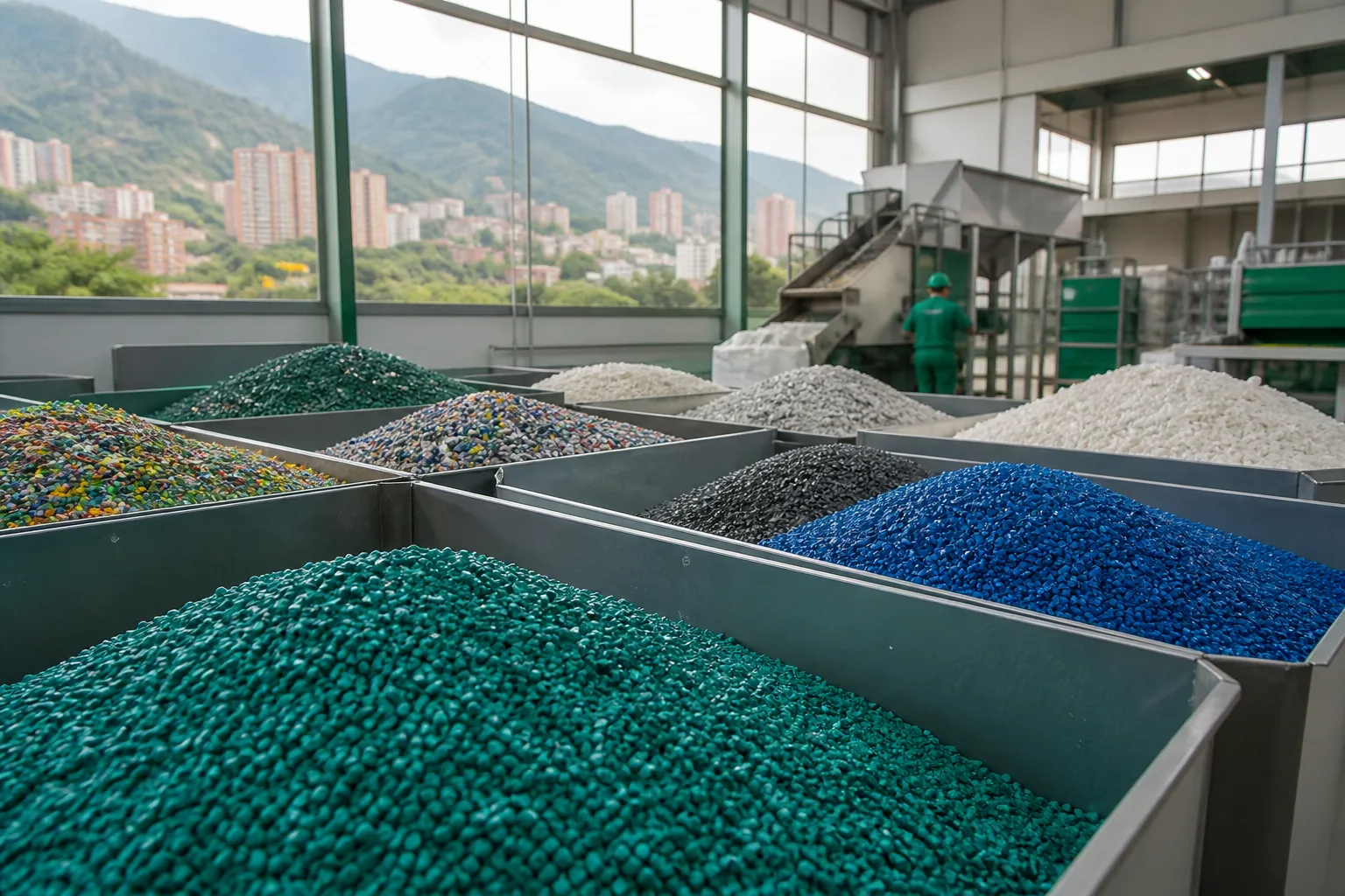 Pellets de polietileno reciclado en planta industrial de Medellín