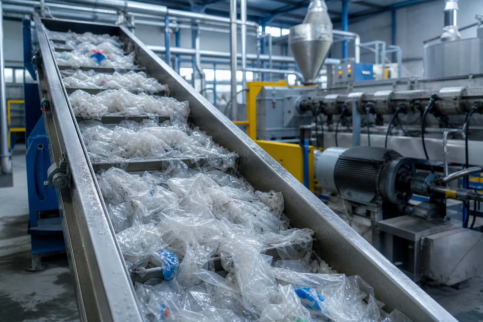 Línea de reciclaje mecánico de película LDPE en planta industrial